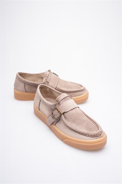 Kadın Süet Loafer Ayakkabı Tokalı Vizon Corven