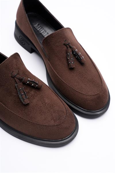 Kadın Süet Loafer Püsküllü Kahve Riva