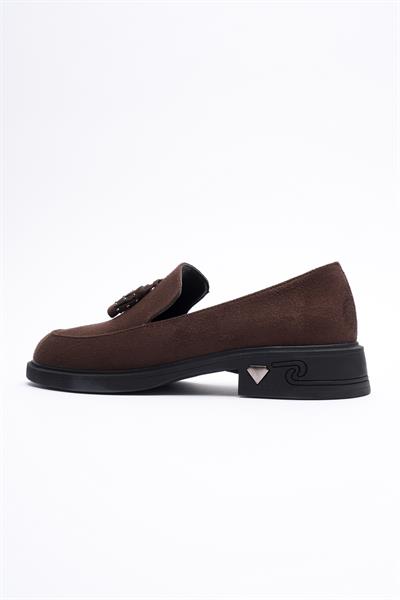 Kadın Süet Loafer Püsküllü Kahve Riva