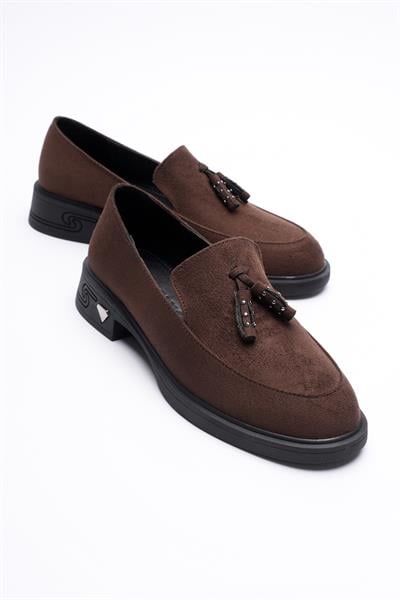 Kadın Süet Loafer Püsküllü Kahve Riva