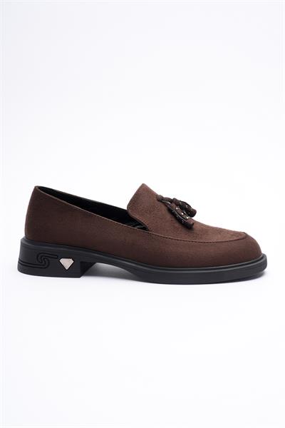 Kadın Süet Loafer Püsküllü Kahve Riva