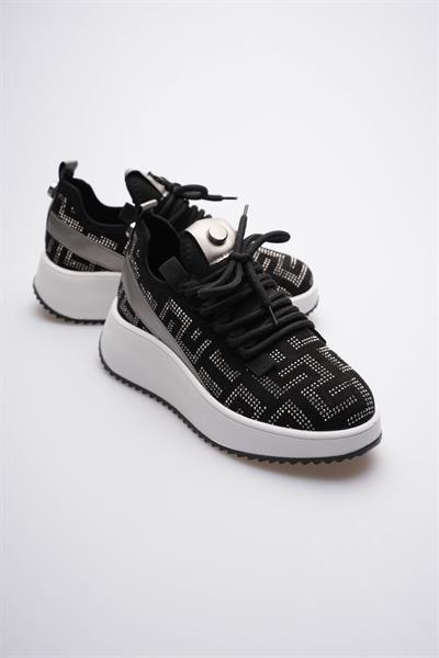 Kadın Süet Sneaker Taş Detaylı Siyah Cressa