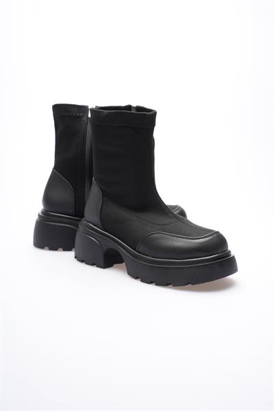 Kadın Süet Streç Bot Kalın Tabanlı Fermuarlı Siyah Zerra