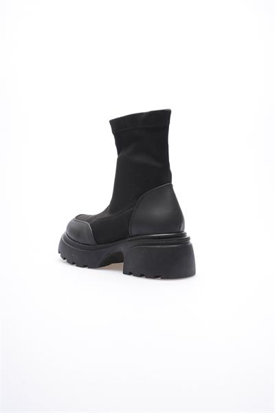 Kadın Süet Streç Bot Kalın Tabanlı Fermuarlı Siyah Zerra