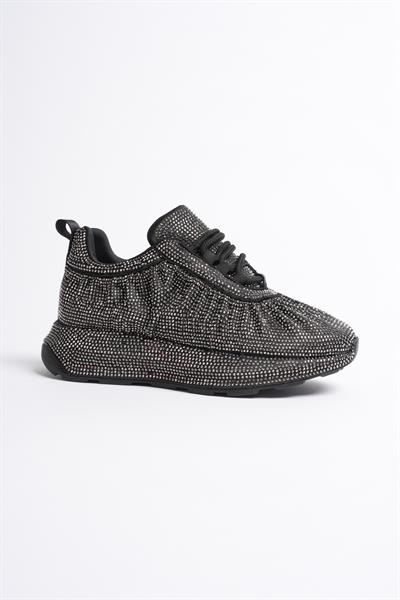 Kadın Taşlı Spor Ayakkabı Platformlu Füme Glazia