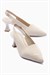Kadın Triko Stiletto Sivri Burun Arkası Açık Topuklu Ayakkabı Koreva Bej