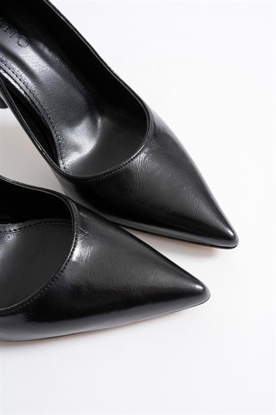 Marvella Kadın Siyah Deri Sivri Burun Yüksek İnce Topuklu Ayakkabı Stiletto (9.5 CM)