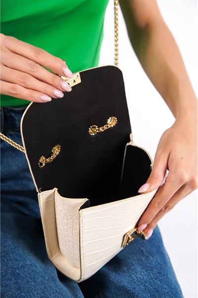 Mubiano 1130-KR Kutu Form Zincir Askılı Krokodil Desen Askılı Omuz, El ve Kol Çantası