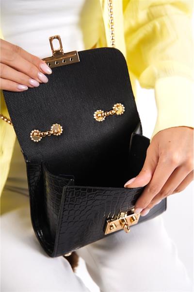 Mubiano 1130-S Kutu Form Zincir Askılı Krokodil Desen Askılı Omuz, El ve Kol Çantası