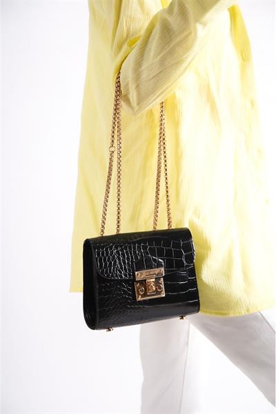 Mubiano 1130-S Kutu Form Zincir Askılı Krokodil Desen Askılı Omuz, El ve Kol Çantası