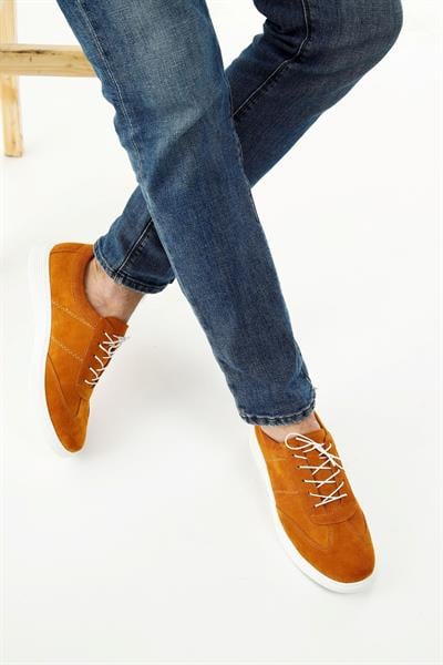 Mubiano Hakiki Deri 2001-HRD Süet Hardal İnce Taban Bağcıklı Erkek Loafer & Günlük Ayakkabı