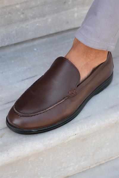 Mubiano Hakiki Deri 22103D-K Kahve İnce Taban Erkek Loafer