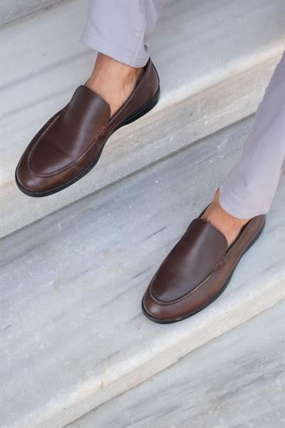 Mubiano Hakiki Deri 22103D-K Kahve İnce Taban Erkek Loafer