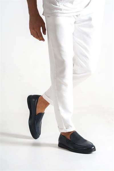 Mubiano Hakiki Deri 22103D-LCV Lacivert İnce Taban Erkek Loafer