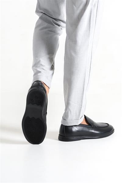 Mubiano Hakiki Deri 22103D-S Siyah İnce Taban Erkek Loafer