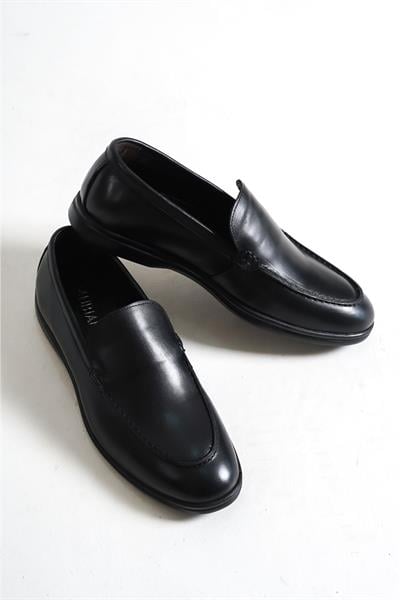 Mubiano Hakiki Deri 22103D-S Siyah İnce Taban Erkek Loafer