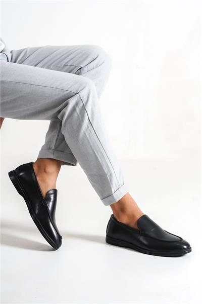 Mubiano Hakiki Deri 22103D-S Siyah İnce Taban Erkek Loafer