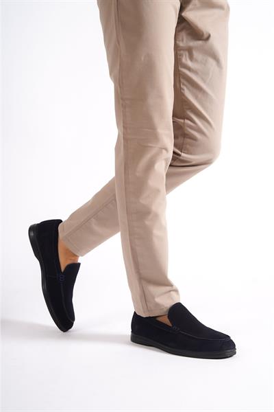 Mubiano Hakiki Deri 22103T-LCV Lacivert Nubuk Erkek Loafer