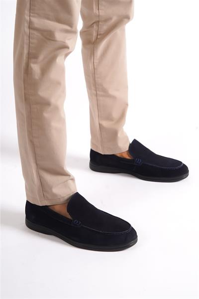 Mubiano Hakiki Deri 22103T-LCV Lacivert Nubuk Erkek Loafer