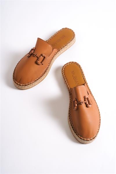 Mubiano Hakiki Deri 23084-TB Taba Toka Detay Kadın Espadril Sandalet & Terlik