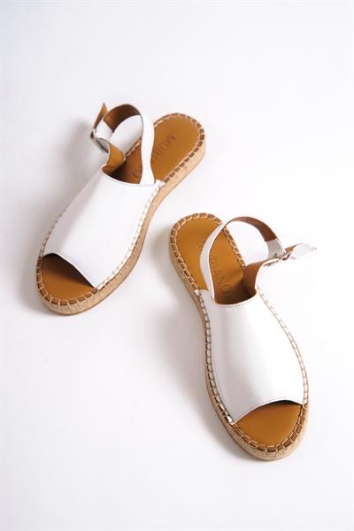 Mubiano Hakiki Deri 601-B Beyaz Kadın Espadril Sandalet & Terlik