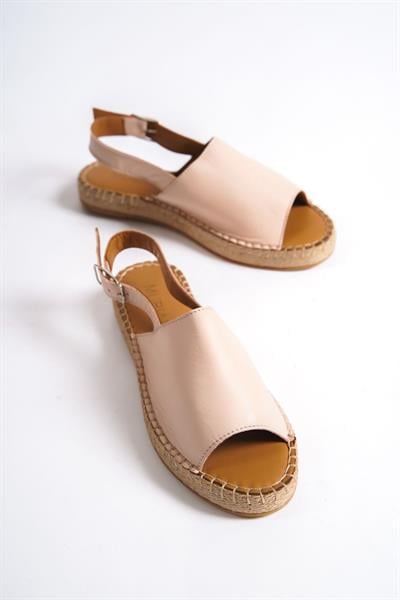 Mubiano Hakiki Deri 601-PD Pudra Kadın Espadril Sandalet & Terlik