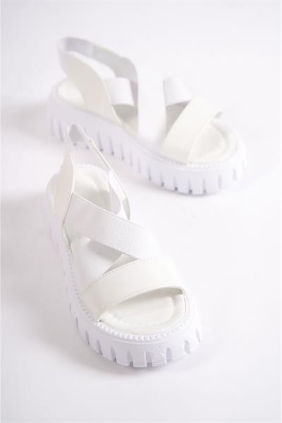 Mubiano 733-B Kalın Tırtık Tabanlı Beyaz Platform Kadın Sandalet