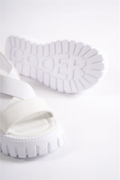 Mubiano 733-B Kalın Tırtık Tabanlı Beyaz Platform Kadın Sandalet