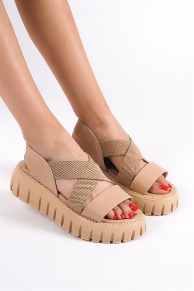 Mubiano 733-N Kalın Tırtık Tabanlı Nude Platform Kadın Sandalet
