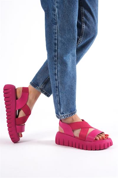 Mubiano 733-PMB Kalın Tırtık Tabanlı Pembe Platform Kadın Sandalet