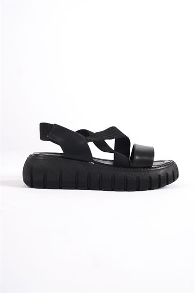Mubiano 733-S Kalın Tırtık Tabanlı Siyah Platform Kadın Sandalet
