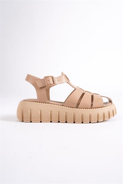 Mubiano 734-N Kalın Tırtık Tabanlı Nude Tek Bantlı Platform  Sandalet