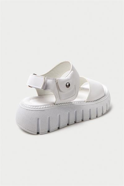 Mubiano 735-B Kalın Tırtık Tabanlı Beyaz Gladyatör Platform  Sandalet