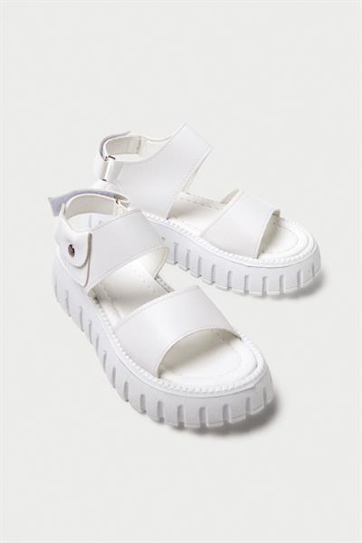 Mubiano 735-B Kalın Tırtık Tabanlı Beyaz Gladyatör Platform  Sandalet