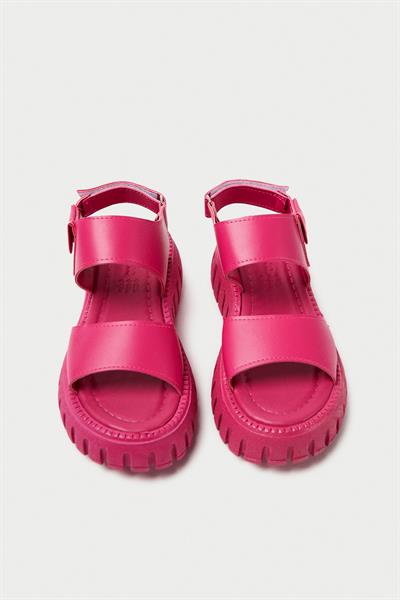 Mubiano 735-PMB Kalın Tırtık Tabanlı Pembe Gladyatör Platform  Sandalet