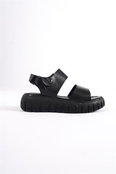 Mubiano 735-S Kalın Tırtık Tabanlı Siyah Gladyatör Platform  Sandalet