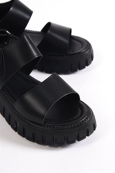 Mubiano 735-S Kalın Tırtık Tabanlı Siyah Gladyatör Platform  Sandalet