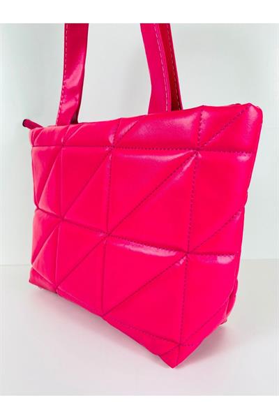 Mubiano 840-PMB Orta Boy Kapitone Desen Kadın Askılı Pembe Fermuarlı Tote Bag Alışveriş Çantası