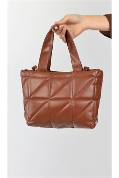 Mubiano 840-TB Orta Boy Kapitone Desen Kadın Askılı Fermuarlı Taba Tote Bag Alışveriş Çantası