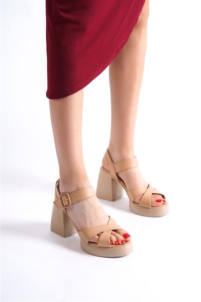Mubiano 844-N Kalın Taban Nude Çapraz Bantlı Platform Kadın Sandalet