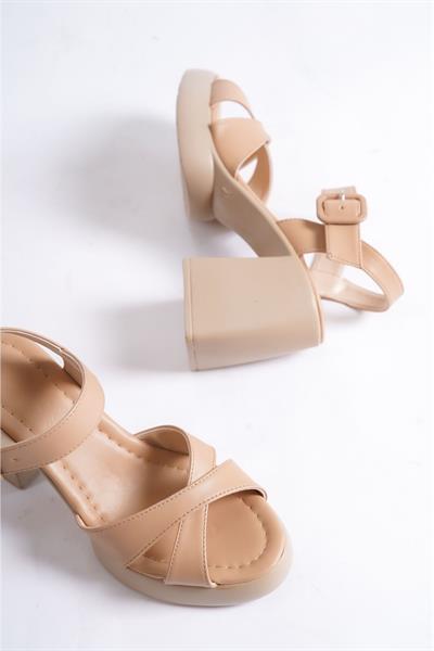 Mubiano 844-N Kalın Taban Nude Çapraz Bantlı Platform Kadın Sandalet