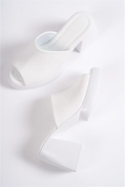 Mubiano 845-B Kalın Taban Beyaz Platform Kadın Terlik