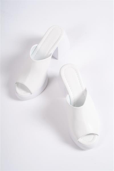 Mubiano 845-B Kalın Taban Beyaz Platform Kadın Terlik