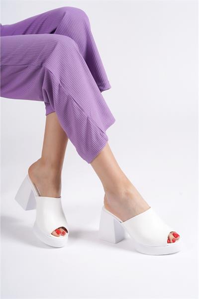 Mubiano 845-B Kalın Taban Beyaz Platform Kadın Terlik