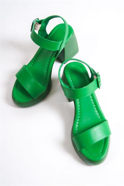 Mubiano 846-Y Kalın Taban Yeşil Platform Kadın Sandalet