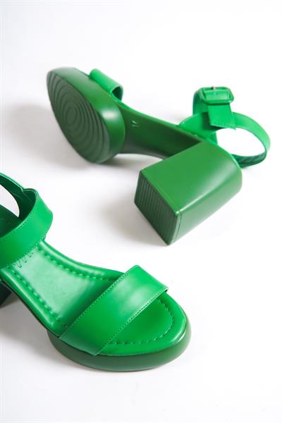 Mubiano 846-Y Kalın Taban Yeşil Platform Kadın Sandalet