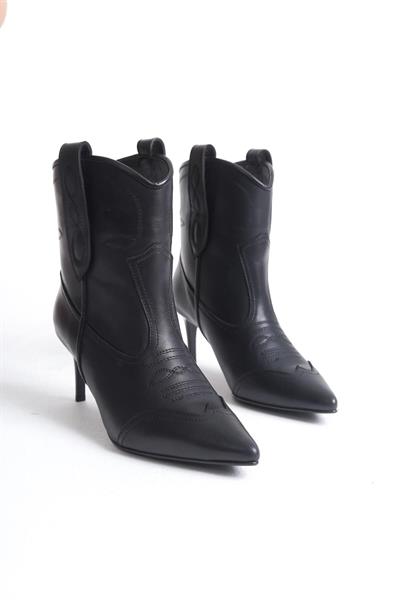 Mubiano Hakiki Deri Collection İnce Topuklu Western Bot Siyah - MCSR1924 - S
