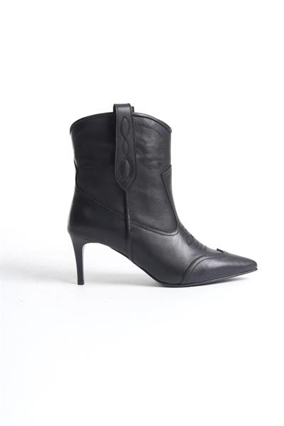 Mubiano Hakiki Deri Collection İnce Topuklu Western Bot Siyah - MCSR1924 - S