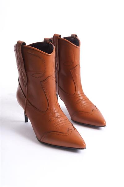 Mubiano Hakiki Deri Collection İnce Topuklu Western Bot Taba - MCSR1924 - TB