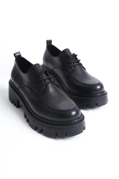 Mubiano Hakiki Deri Collection Kadın Bağcıklı Kalın Taban Loafer Siyah - MCGVN2105 - S